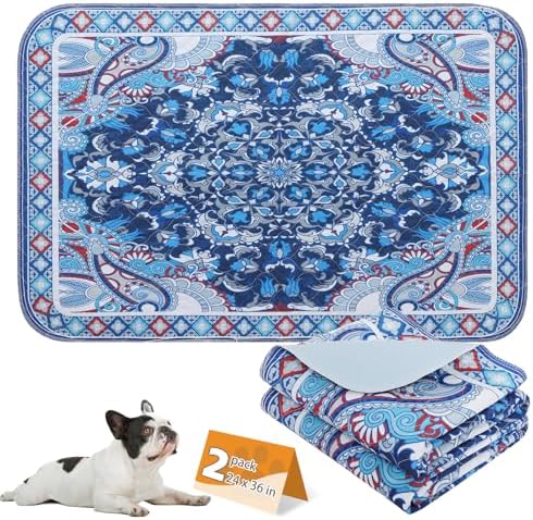 KOOLTAIL Washable Pee Pads for Dogs, 2 Pack Super Absorbent Reusable Puppy Training Pads Waterproof, Nonslip and Leak-Proof Dog Pee Pads, Large Pet Mats Whelping Pads for Floor, Crate, Blue 24"x36"