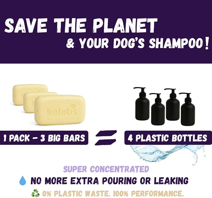 Kelebs Dog Shampoo | Allergies and itching | Dog Shampoo for Sensitive Skin | All Natural Dog Soap Bar with Lavender Oil & Oatmeal | Puppy Shampoo | No Plastic Vegan | 3PCS