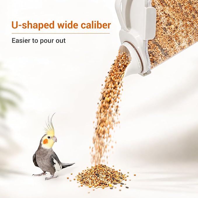 Bird Seed Storage Container,2.8L Airtight Bird Food Container with Handle and Measuring Cup,Portable Pet Food Container for Wild Bird Sunflower Seed-BPA Free Transparent/White