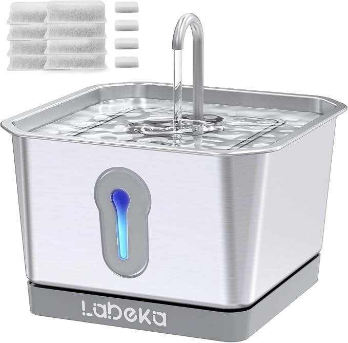 135oz/4L Wireless Cat Water Fountain, [304 Stainless Steel]&[Water and Electricity Separation Safety Design], Pet Fountain for Cats Inside, Innovative Design Easy to Clean for Cats and Dogs-8 Filters