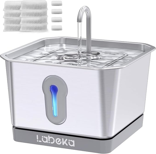 135oz/4L Wireless Cat Water Fountain, [304 Stainless Steel]&[Water and Electricity Separation Safety Design], Pet Fountain for Cats Inside, Innovative Design Easy to Clean for Cats and Dogs-8 Filters