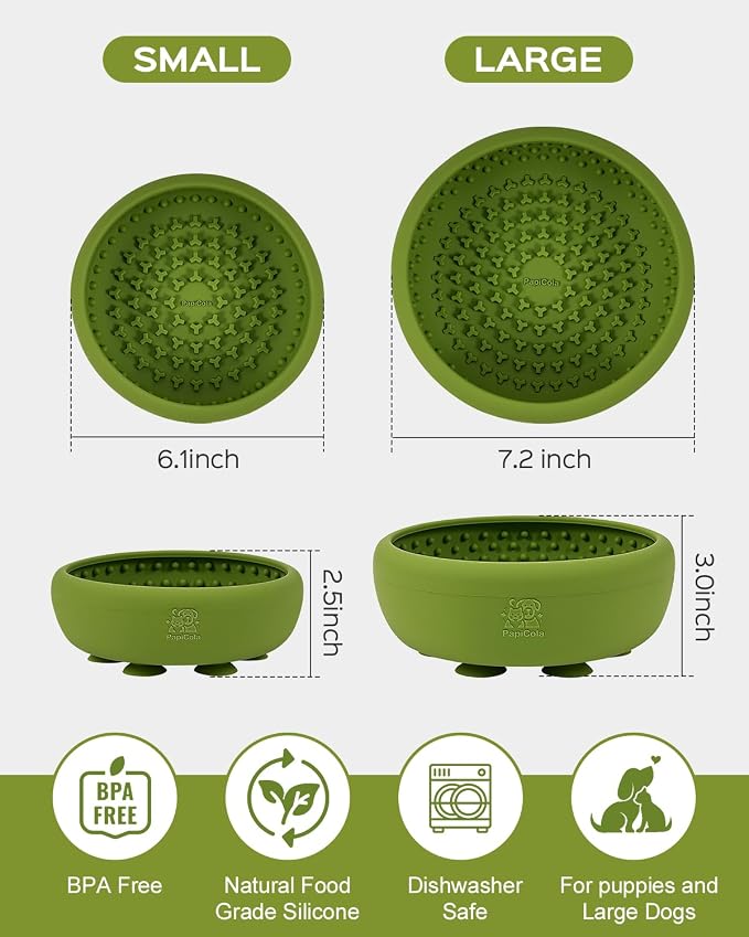 Dog Lick Bowl for Dogs S, Lick Mat, Slow Feeder Lick Bowl with Strong Suction, BPA-Free Silicone, Freeze Licking Bowl for Anxiety Relief, Enrichment & Distraction, Dishwasher Safe（Green， S）