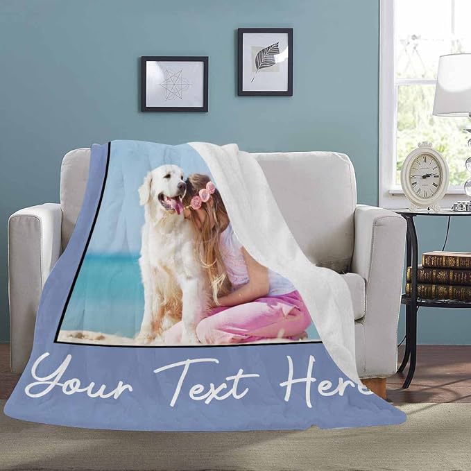 D-Story in Loving Memory of Loss Dog,Custom Sympathy Blanket with Dogs Pictures and Text Personalized Dog Sympathy Remembrance Gift for Kids and a Grieving Pet Owner