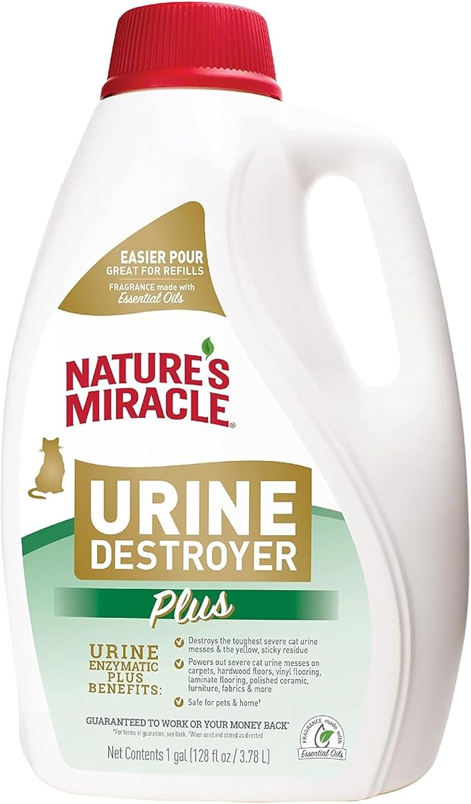 Nature's Miracle Cat Urine Destroyer Plus, Enzymatic Cleaner, 1 gal | Destroys the Toughest Cat Urine Stains, For Use on Multiple Surfaces, Safe For Pets and Home*, Fresh Scent