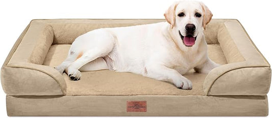 Comfort Expression Orthopedic Dog Bed for Extra Large Dogs with Bolster | Waterproof Dog Couch Bed with Washable Cover & Non-Slip Bottom, Supportive Egg Crate Foam XL Pet Bed, 45x35 Inch