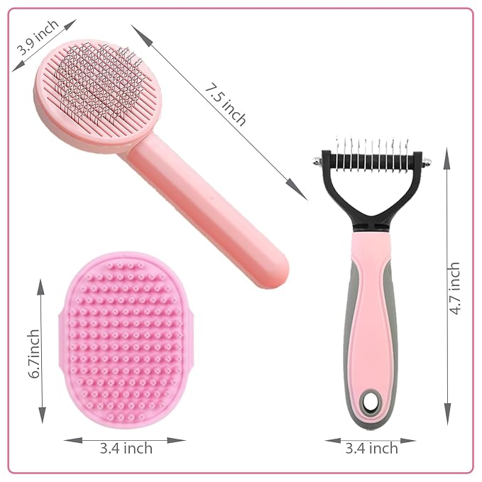 Cat Brush for Shedding 5pcs - Long Haired Cats Brush, Indoor Cats Brush, Small Dogs Brush, Matted Fur Hair Brush with Flea Comb Set, Pink