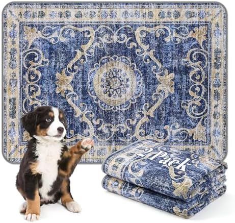 Washable Pee Pads for Dogs, 2 Pack Reusable Puppy Pads Absorbent Training Pads for Dogs Waterproof Dog Mat Non-Slip Whelping Pet Mat (Navy Blue, 24“×18”-2Pack)