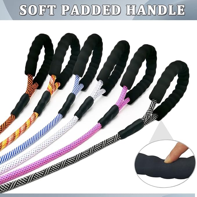 MayPaw Heavy Duty Rope Dog Leash, 3/4/6/7/8/10/12/15/20/30FT Nylon Pet Leash, Soft Padded Handle Thick Lead Leashes for Large Medium Dogs (Black, 1/2" * 12')