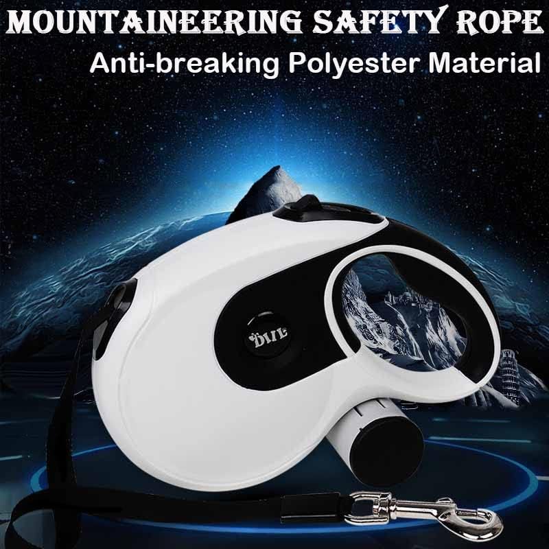 Retractable Dog Leash Heavy Duty 360°Tangle-Free Pet Walking Leashes Anti-Slip Handle 16ft Strong Nylon Cord with Poop Bag Dispenser&Bowl for Medium Large Small Dog(White)