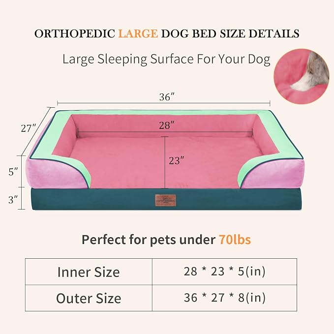 Comfort Expression Orthopedic Dog Beds for Large Sized Dog with Bolster | Waterproof Dog Couch Bed with Washable Cover & Non-Slip Bottom, Supportive Egg Crate Foam Large Pet Bed, 36x27 Inch