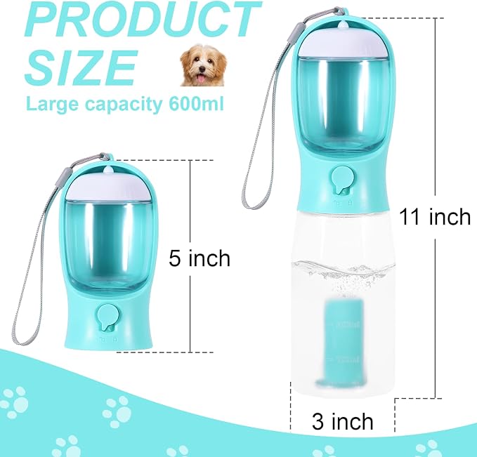 3-in-1 Portable Dog Water Bottle Dispenser,Crate with Food Container, Replaceable Waste Bags,Dog Stuff Accessories Items, Puppy Essentials Necessities,for Walking&Hiking(20oz-Blue)
