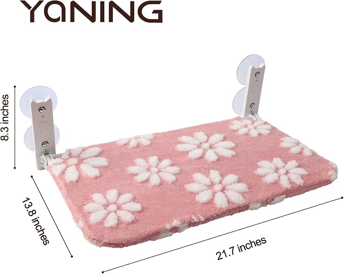Cute Cat Window Perch, Foldable Cat Window Hammock, Pink | Cordless Window Seat Bed for Indoor Cats, 3D Textured Flower Cover, Strong Suction Cups