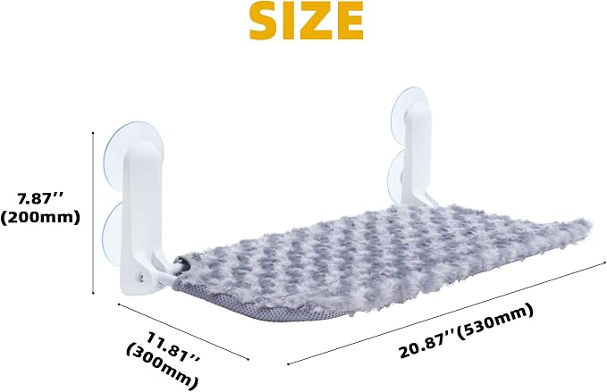 SMOUATOU Cat Window Perch, Cordless Foldable Cat Hammock Bed with 4 Suction Cups, Embeded Machine Washable Bed for Indoor Cats, Strong Metal Frame Holds 40lbs (Grey)