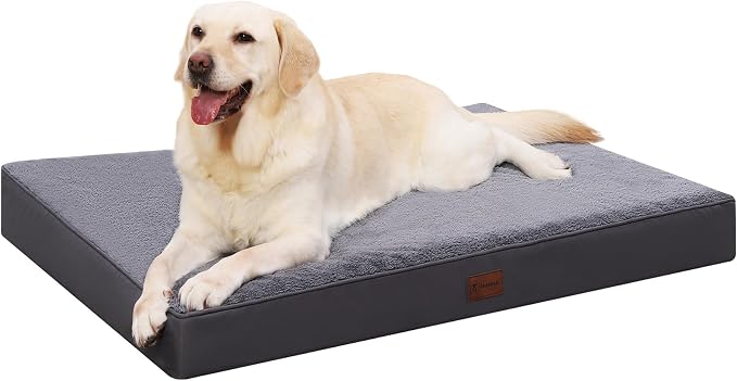 Waterproof Large Size Dog Crate Bed Orthopedic 36x27 Grey | Removable Washable Cover, Egg Crate Foam, Soft Plush Flat Pet Mat, Non-Slip Bottom, Fits Large Dogs Up to 65 lbs