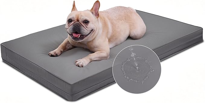 Vonabem Outdoor Waterproof Dog Bed Washable, Medium Crate Pad 30 inch, Wipeable Leather Puppy Bed with Removable Cover Reversible, Foam Durable Anti-Slip Pet Kennel Pads 29"x18" Grey