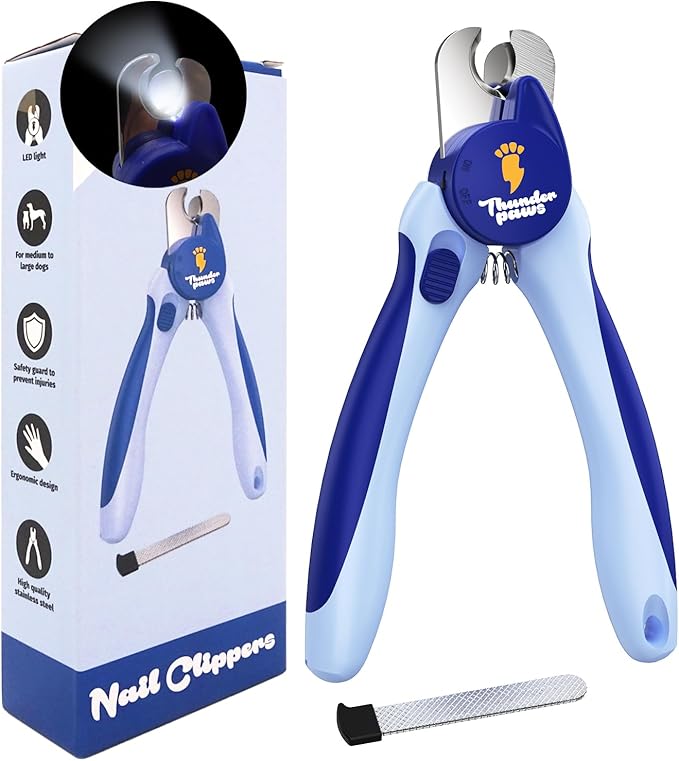 LED Dog Nail Clippers with Light Illumination, Trimmers with Protective Guard, Safety Lock and Nail File - Suitable for Large and Small Dogs & Cats (Blue)
