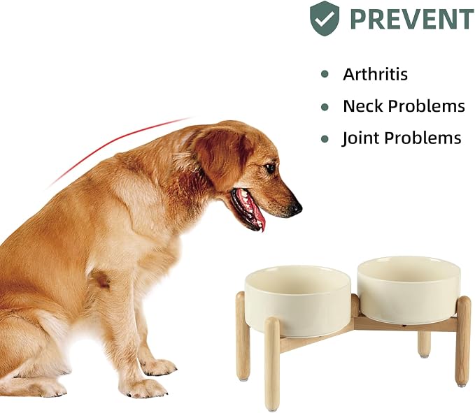 Havniva 7.3inch Ceramic Raised Dog Bowl with Stand, Double Dog Bowls Elevated for Medium Breed Dog Food and Water Bowl Set Non-Slip Dog Dish Large Capacity Feeding Pet Water Bowl