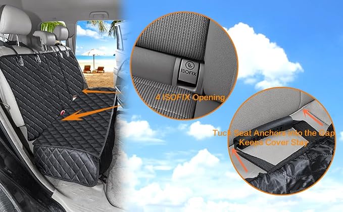 ANOSOSPECIAL Dog Car Seat Cover for Back Seat,Car Seat Protector for Dogs Nonslip Water Proof Universal Fit Dog Car Seat Cover for ISOFIX Truck SUV(Large,Black)
