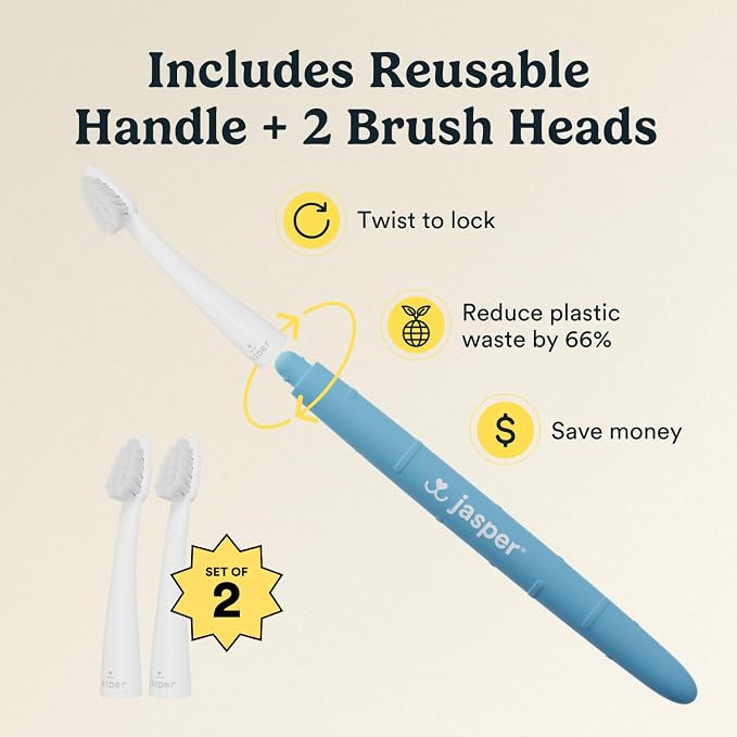Jasper Microbrush Vet Approved Cat Toothbrush, Soft-Bristled Toothbrush Kit for Felines & Small Dogs, Non-Slip Handle with 2 Replaceable Tooth Brush Heads, Use with Cat Toothpaste, 2-Pack, Blue