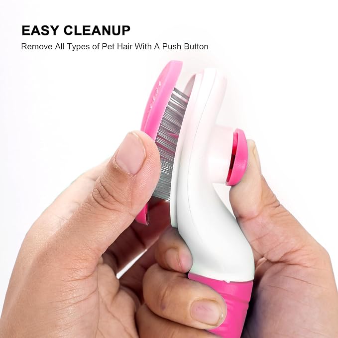 Aogeili Self-Clean Slicker Brush, Deshedding Comb for Dogs Cats Rabbits | One-Click Release Removes Loose Undercoat, Mats & Tangles, for Long & Short Hair Shedding Pets