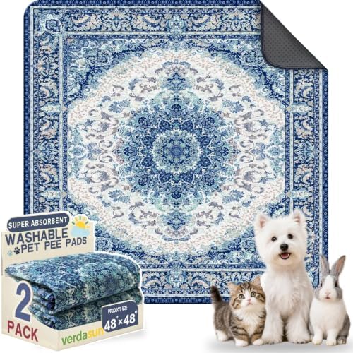Washable Pee Pads for Dogs 48"x48" 2 Pack Reusable Puppy Potty Pad