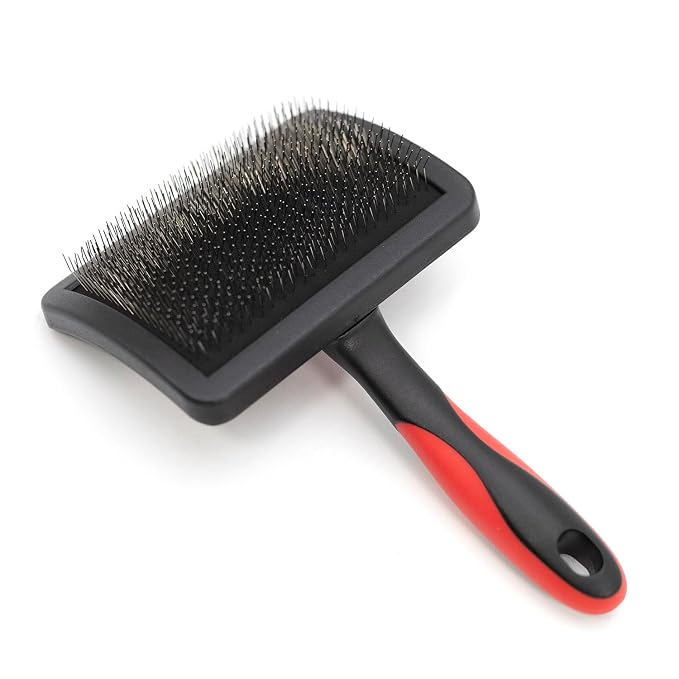 Jeffers Pet Hard Pin Universal Slicker Brush for Dogs, Cats, Horses – Firm Bristles Grooming Tool, Detangling, Tangle Free Coat, Mats, Shedding, Curved Head, Travel Friendly, Easy Storage - Large