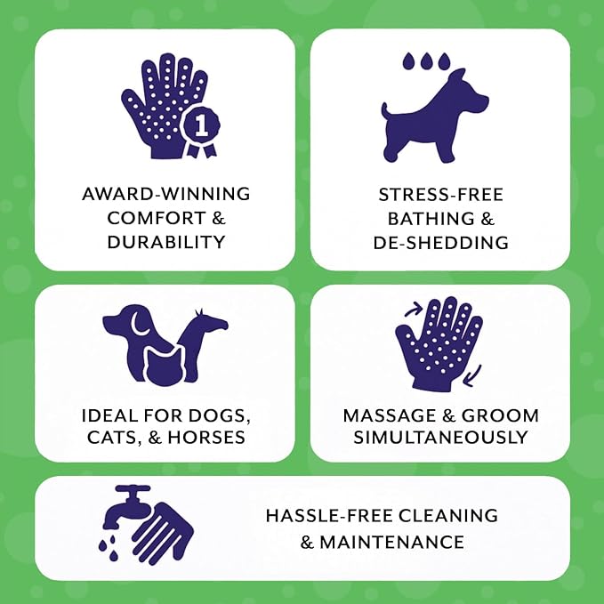 H HandsOn Pet Grooming Gloves - Patented #1 Ranked, Award Winning Shedding, Bathing, & Hair Remover Gloves - Gentle Brush for Cats, Dogs, and Horses (Black, X-Large)