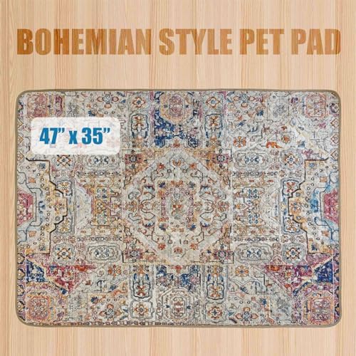 Washable Pee Pad for Dog - 35"x47" Bohemian Style Superior Reusable Pet Training Pad - Waterproof Dog Pee Pad Protects Against Urine Leakage Non-Slip Grip Prevents Slipping & Bunching
