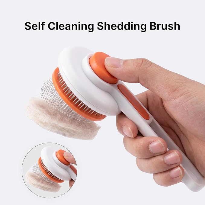 Self Cleaning Cat Dog Brush, Pet Deshedding Grooming Comb with Fine Stainless Steel Teeth, Hair Removal Slicker Brush for Long and Short Hair Pets
