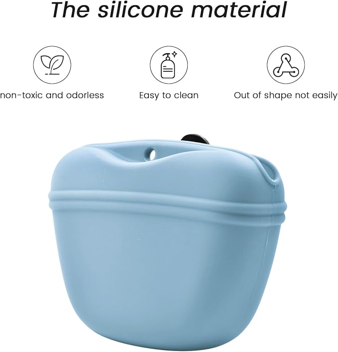 AUDWUD Silicone Dog Treat Pouch with Clicker Magnetic Closure Secure Clip | Upgraded clip keeps your treat pouch secure during training.Magnetic closure allows fast one hand access.Includes dog click
