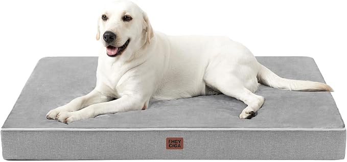EHEYCIGA Extra Large Waterproof Dog Bed Mat Washable, 44x32Inch, Grey | High Density Egg Crate Foam, Orthopedic Memory Foam, Removable Easy Clean Cover, Fits Floor, Camping, Sofa and Car