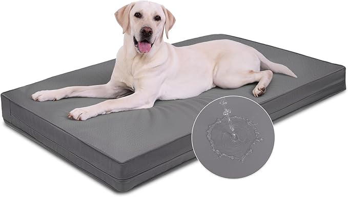 Vonabem Outdoor Waterproof Dog Bed Washable, XXL Crate Pad 48 Inch, Wipeable Leather Extra Large Pet Bed with Removable Cover Reversible, Foam Anti-Slip Kennel Pads 47"x29" Grey