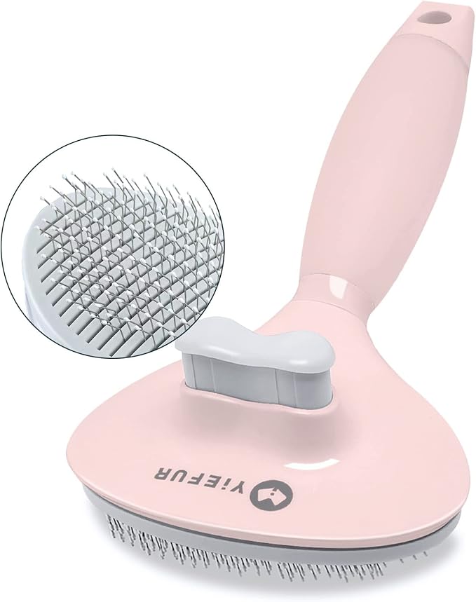 Cat Hair Brush, Soft Silicone Self Cleaning Brush for Short and Long Haired Cats, Pink Pet Grooming Comb, Cat Shedding Brushes | For Indoor Cats,Removes Loose Hair,Reduces Shedding,Soft Rounded Tips,Ergonomic Silicone Handle,Gentle Massage,Easy Grooming
