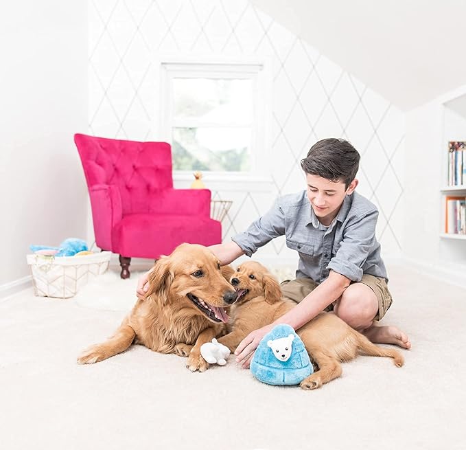 ZippyPaws Burrow- Interactive Dog & Puppy Toys for Boredom, Stimulating Pet Products to Keep Them Busy, Hide & Seek Plush Dog Puzzle, Enrichment Squeaky Toy, for Small & Medium Dogs- Polar Bear Igloo