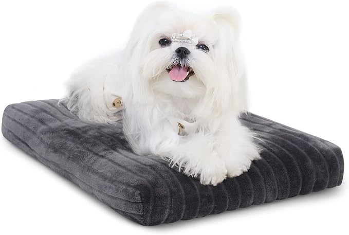 KSIIA Washable Dog Crate Bed Kennel Mat for Small Dogs,21 x 12 Inch,Gray | 3in thick soft PP filling,Elastic rebound,300gsm shed-proof flannel,Soft skin-friendly,Anti-slip bottom,Machine washable