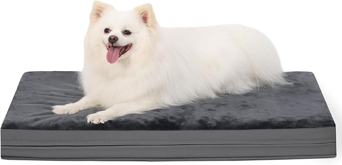 Waterproof Dog Bed Medium Small Size Dog, Outdoor Orthopedic Washable Crate Pad 29 inch, Foam Pet Bed with Removable Cover Reversible, Anti-Slip Bottom Kennel Pad, 29"x18", Dark Gray