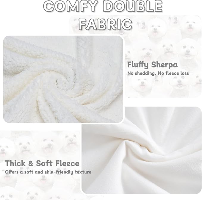BlessLiving Bichon Frise Blanket 108x90 Inches - Ultra Soft Reversible Sherpa & Fleece Throw, Large Plush Cozy Blanket for Couch Bed Sofa, Gift for Dog Lovers Women Men