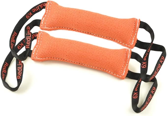 Redline K9 Bundle of 2 French Linen Dog Tug Toys (3" x 10") 2 Handles (Orange)