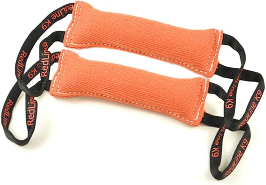 Redline K9 Bundle of 2 French Linen Dog Tug Toys (3" x 10") 2 Handles (Orange)