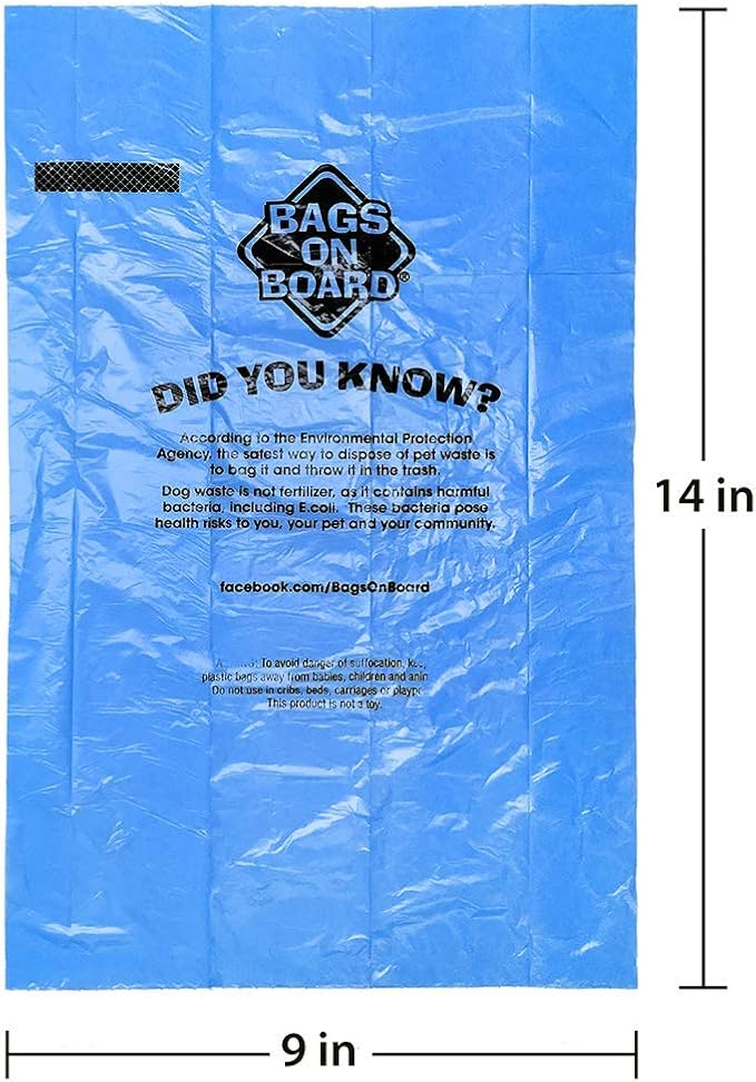 Bags On Board Dog Poop Bag | Strong, Leak Proof Dog Waste Bag | 9 x14 Inches, 315 Blue Bags (Pack of 6)