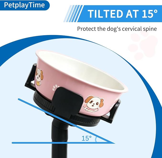 Elevated Dog Bowl Stand, 4 Adjustable Heights (4.3"/7.08"/11.81"/15.35") Raised Dog Food Bowl Holder with Tilted Anti-Slip Base, Ergonomic Pet Feeder Stand for Small Medium Large Dogs & Cats