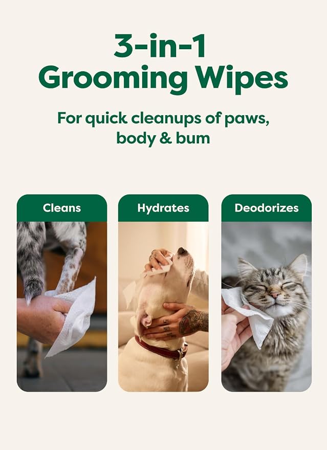 Earth Rated Dog Wipes for Paws & Butt, Deodorizing, Unscented, 100ct | Hypoallergenic, 3-in-1 Cleaning and Hydrating, for Grooming Paws, Body and Butt