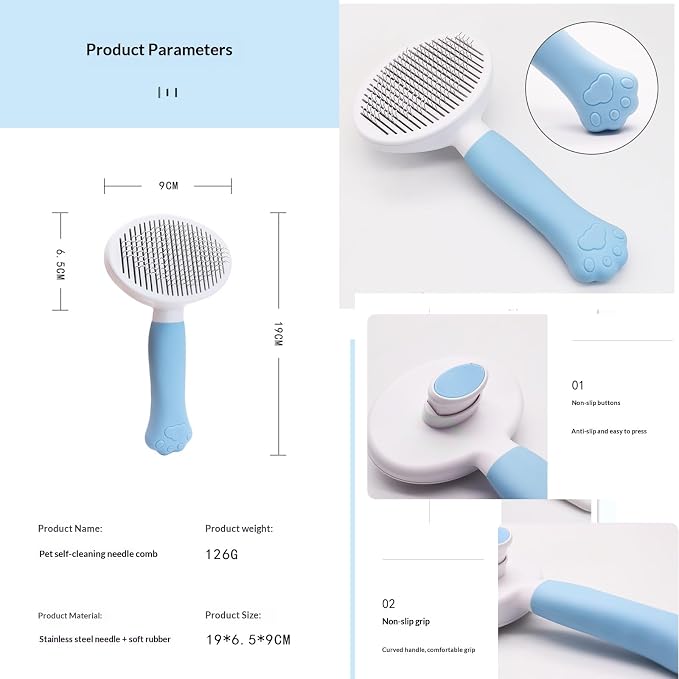Cat Brush for Shedding for Indoor Cats & Dog Brush for Shedding - Perfect for Long & Short Haired Pets,Pet Brush for Dogs and Cats - Deshedding & Grooming Tool (Blue)