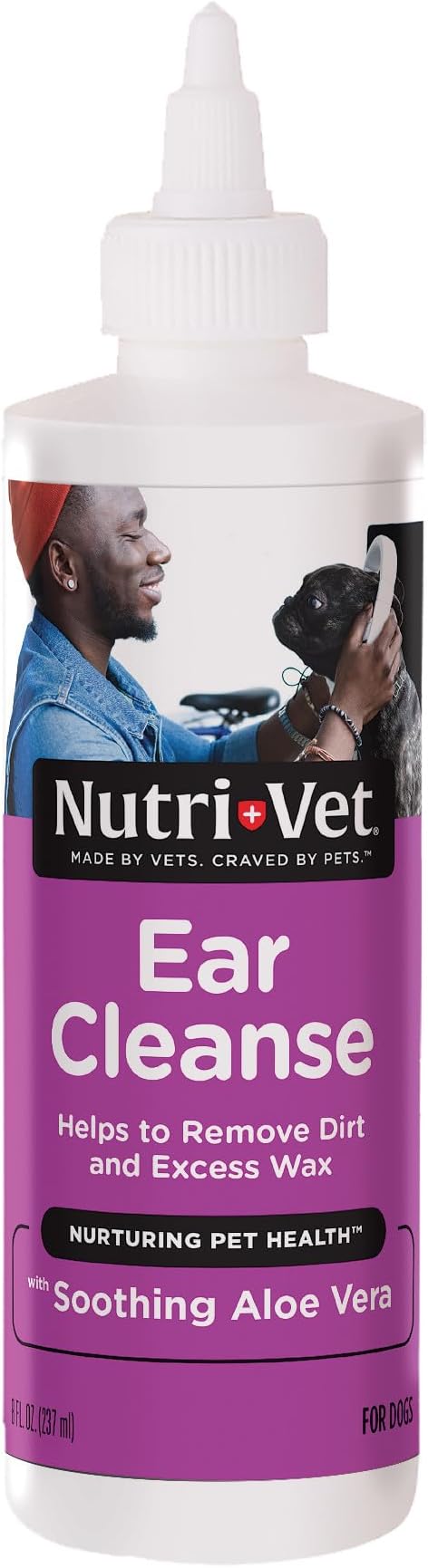 Nutri-Vet Dog Ear Cleaner, Ear Wash for Dogs, Aloe Vera Formula, 8oz | Dog Ear Cleaner Solution, Ear Flush for Dogs, Aloe Vera, Salicylic Acid Formula, Wax Removal, Debris Removal, Deodorizes