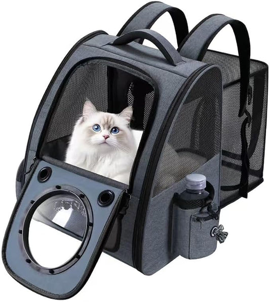 Bubble Cat Backpack Carrier, Expandable Cat Carrier Backpack,Breathable Pet Backpack for Medium Cat,Kitten and Small Puppy, Large Space,Portable Bags Foldable Dog Backpack for Traveling,Hiking(Grey)