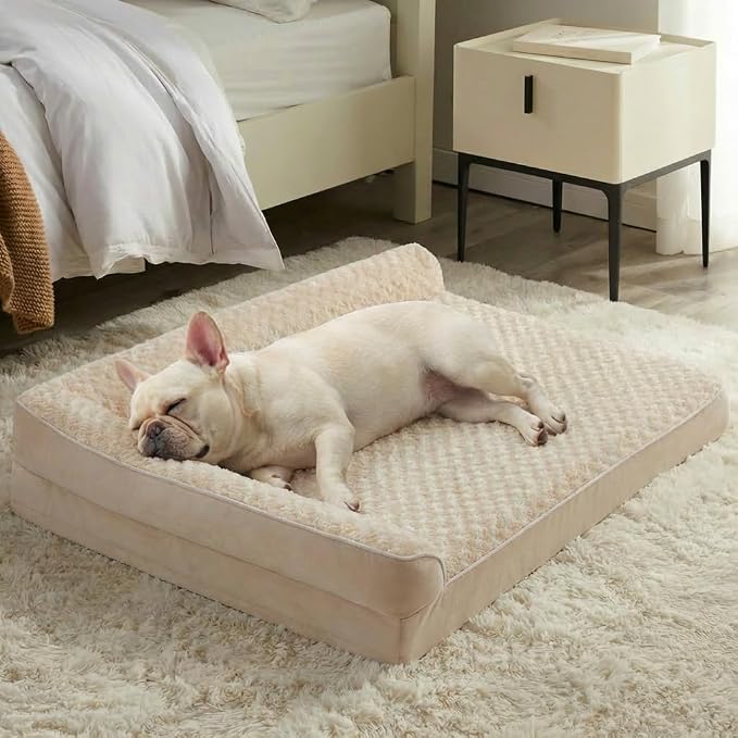 BFPETHOME Orthopedic Washable Dog Bed, Sleeping Couch for Large Senior Dogs | Deluxe Plush Rose Velvet Washable Cover, Egg Crate Foam Support, Waterproof Lining, Non-Slip Bottom, Senior Dogs