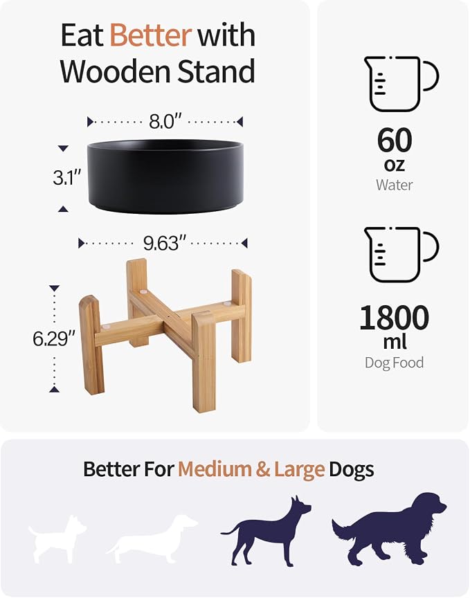 Elevated/Raised Ceramic Dog Bowl Stand for Medium Large Breed,Dog Food Water Dish Holder Weighted,8 in Wide Non Slip Modern Cute Porcelain Pet Bowl Stand