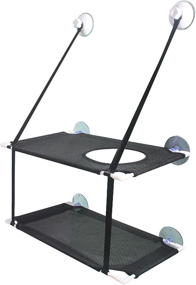 JTLB Cat Hammock, Double Layer Hanging Cat Bed with Strong Suction Cups, for Window Balcony Indoor Outdoor Use (Black 2 Layer)