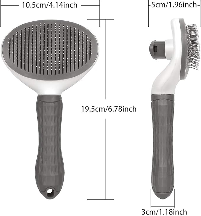 Cat Grooming Brush, Self Cleaning Slicker Brushes for Dogs Cats Pet Grooming Brush Tool Gently Removes Loose Undercoat, Mats Tangled Hair Slicker Brush for Pet Massage-Self Cleaning Upgraded (Grey)