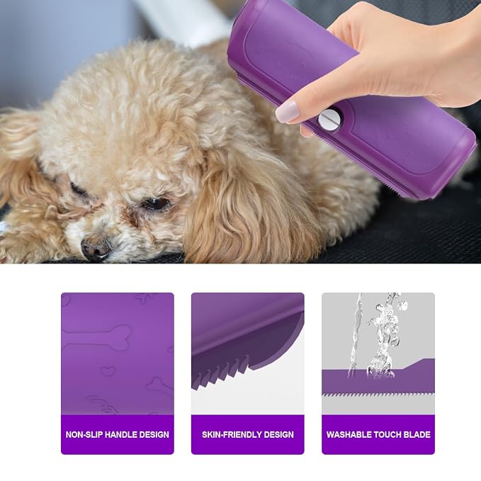Dog and Cat Deshedding Brush for Short Hair Pets, Purple | Metal shedding blade for loose fur, short to medium coats and daily grooming